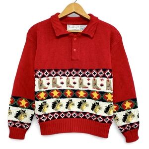 Eagle’s Eyes Vintage 90s Kids Red Western Sweater Size 10/12 Cowboy Boots Horse